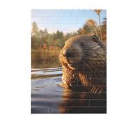 Art Brick Puzzle Set DIY Building Blocks 3D Jigsaw Beaver working2 Printed Design Desk Decor 4x5.5 in