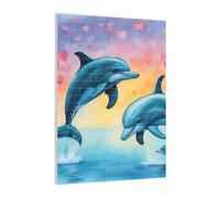 Art Brick Puzzle Set DIY Building Blocks 3D Jigsaw Dolphins in Love Printed Design Desk Decor 141 Pcs