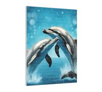 Art Brick Puzzle Set DIY Building Blocks 3D Jigsaw Dolphins in Love Printed Design Desk Decor 141 Pcs