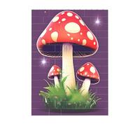 Art Brick Puzzle Set DIY Building Blocks 3D Jigsaw Magic Red Mushroom Printed Design Desk Decor 4x5.5 in