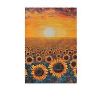 Art Brick Puzzle Set DIY Building Blocks 3D Jigsaw Sea of Sunflower Field Sunset Printed Design Desk Decor 37 Pcs