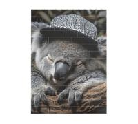 Art Brick Puzzle Set DIY Building Blocks 3D Jigsaw Sleeping Koala Cap Printed Design Desk Decor 4x5.5 in