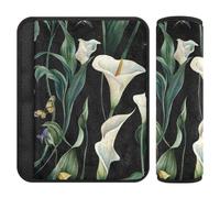 Art Calla Lily Flower Green and White 2 pcs seat Belt Covers Protects Your Neck and Shoulders for Airplane funda para cinturón de carro