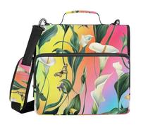 Art Calla Lily Rainbow Flower 3 Rings 1.5 inch Binder Organizer with Shoulder Strap & Handle Multi-Pocket Document Binder Organizer for School/Office