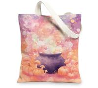 Art Canvas Bags, Reusable Grocery Bags Colorful Pumpkin and Mushroom Print, Lightweight Washable Shoulder Strap B, With colour, 13x15 Inch