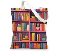 Art Canvas Bags, Reusable Shopping Bags Vintage Bookshelf Pattern, Lightweight Washable Canvas Tote Bag with Shoulder Strap, various, 13x15 Inch