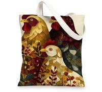 Art Canvas Bags, Vintage Chicken Pattern Reusable Canvas Bags, Lightweight Washable Canvas Tote Bags with Shoulder Strap, various, 13x15 Inch