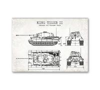 Art Canvas Painting Tank Patent Vintage Posters Prints German Tank King Tiger 2 Blueprint Boys Gifts Wall Art Decor 50x75cm(20x30in) Frameless