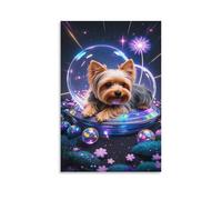 Art - Canvas Print Yorkshire Terrier Giclee Wall Art Modern Glowing Bubble Picture Decor by Paintings Ready To Hang for Home Decoration Gift 08x12inch(20x30cm)