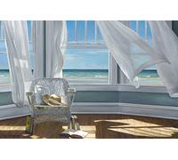 ART-CANVAS-stretched-on-WOODEN -BARS Gentle Reader Hollingsworth Karen - Coastal horizontal image Coastal Beaches Chairs Hats Interiors Ocean Fine art print 20_X_31_in
