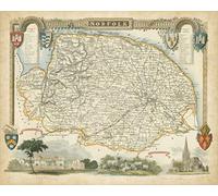 ART-CANVAS-stretched-on-WOODEN -BARS Map of Norfolk Unknown - Vintage horizontal image Maps Map Britain British England English Counties Fine art print 20_X_26_in