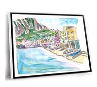 Art Canvas Wall Decor,Chic Farmhouse Decor,Marina Grande Capri Quiet Morning With Boats And Waterfront Wall Decoration Edition Fine Art Print Watercolor Prints,12x16 Inch UnFramed Wall Art