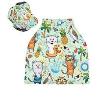 Art Cat Crane Stretchy Baby Car Seat Cover,Canopy Nursing Covers,Soft Breathable Windproof Scarf Changepad for Winter Infant Breastfeeding Boys