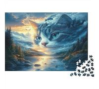 Art Cat Scene Prompt Paper Jigsaw Puzzle 1000 Pieces for Adults Thick Educational Cat Theme Brain Exercise Paper Puzzle Wall Decor 38x26cm/1000pcs