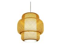 Art Chandelier Lights Cylindrical Double-Layer Pendant Lamp Fixture Lattice Wicker Chandeliers Semi Flush Mount Light for Living Bedroom(48CM)