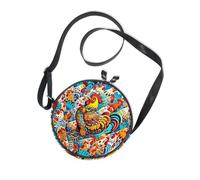 Art Chicken Doodle Round Womens Purses Crossbody for Womens Fashion with Adjustable Strap Small Black Purses Walk the dog Canvas Messenger Purse