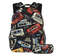 Art Colorful Cassette Tape, 2Pcs Kid Schoolbag Set, Backpack and Pencil Case