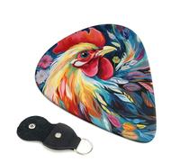 Art Colorful Chicken 6 Pack Guitar Picks With Holder, Personalized Guitar Plectrums Non-Slip Portable Ukulele Bass Picks 0.46mm For Acoustic Guitar Lovers Gifts