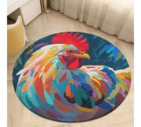Art Colorful Chicken Area Rug Washable Circle Carpet Non-Slip Round Floor Rug Small Low Pile Waterproof Print Door Mat Pad Decor for Bedroom Living Room Bathroom Kitchen 60 * 60cm