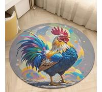 Art Colorful Chicken Area Rug Washable Circle Carpet Non-Slip Round Floor Rug Small Low Pile Waterproof Print Door Mat Pad Decor for Bedroom Living Room Bathroom Kitchen 60 * 60cm
