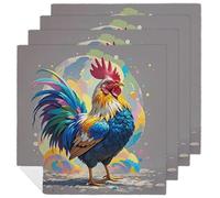 Art Colorful Chicken Cloth Napkins Set of 4 Polyester Dinner Napkin Reusable Spring Table Napkins 18 X 18 Inch Outdoor Stain Resistant Table Decoration for Wedding Party