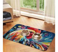 Art Colorful Chicken Dog Food Mats for Floors, 16x24 Inch Non-Slip Super Absorbent Pet Food Mat, Dishwasher Dog Mat for Food and Water, Cute Rubber Quick Dry Pet Feeding Mat for Dogs Puppy Cats