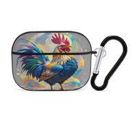 Art Colorful Chicken Earbuds Organizer Shockproof Protective Airpods Pro Cover with Carabiner Clip Anti Fall Carrying Earphone Case Cover for Airpods Pro 2nd Generation Black