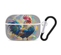 Art Colorful Chicken Earbuds Organizer Shockproof Protective Airpods Pro Cover with Carabiner Clip Anti Fall Carrying Earphone Case Cover for Airpods Pro 2nd Generation White