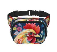 Art Colorful Chicken Fanny Pack For Women Waterproof Adjustable Belt Bags Waist Pack Fashion Casual Crossbody Bags Bum Bag For Running Workout Hiking Traveling, Black, One Size