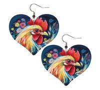 Art colorful Chicken Leather Earrings for Women Heart Dangle Earrings Lightweight Drop Earring Jewelry Gift