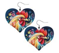 Art colorful Chicken Leather Earrings for Women Heart Dangle Earrings Lightweight Drop Earring Jewelry Gift