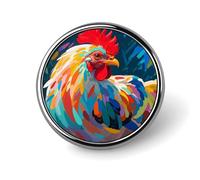 Art Colorful Chicken Round Badge Personalized Metal Lapel Pin Badges Fit Clothing Bags Hat Humorous Printed Brooch Badge Party Decorations Accessories for Men Women