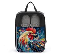 Art Colorful Chicken Shoe Bag with Mesh Waterproof Portable Travel Shoe Pouch Zipper Packing Organizer Expandable Packing Organizers Portable Sneaker Bag for Men Women