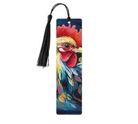 Art Colorful Chicken Wooden Bookmarks 5pcs with Black Tassels Handmade Double-Sided Printed Book Marks Page Markers Book Accessories Gift for Book Lovers Women Men