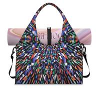 Art Colorful Geometry Sports Duffle Bag with Shoe Compartment Weekend Overnight Bags Tote Cabin Luggage Bag for Gym Yoga Travel