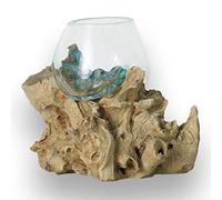 ART-CRAFT Handmade Wood Root Gamal Tree Glass Vase, 15 x 12 x 12 cm, Natural Finish, Decorative Use, 2.0 pounds, Made in Indonesia
