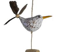 ART-CRAFT Seagull Wind Chime with Feather Propeller with 1 Decorative Seagull + 2 Replacement Feathers Wooden Animal Figure as Maritime Decoration, Balcony Decoration or Garden Decoration
