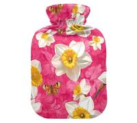 Art Daffodils Flower Hot Pink hot Waterbottle with Soft Cover, 2L Warm Compress for Arthritis, Pain Relief, Bolsa Caliente para Dolores Menstrual