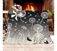 Art Dandelion Butterfly Florals Double Layered Sherpa Fleece Throw Blanket Grey Ultra Soft Warm Thick Blanket, Blankets for Bed Sofa Machine Washable Throw Double 150x200cm