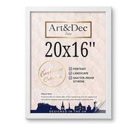 Art & Dec Zone® Elegant White MDF Picture Frame 20x16 Inch - High-Clarity Shatter-Proof Acrylic Poster Holder for Modern Wall Decor