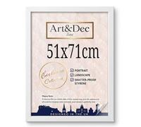 Art & Dec Zone® Elegant White MDF Picture Frame 51x71 cm Durable MDF Poster Frame with Clear Acrylic Protection - Wall Display for Photos, Artwork & Prints