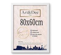 Art & Dec Zone® Elegant White MDF Picture Frame 80x60 cm Large Durable MDF Poster Frame with Clear Acrylic Protection - Wall Display for Photos, Artwork & Prints