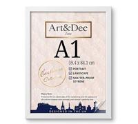 Art & Dec Zone® Elegant White MDF Picture Frame A1 59.4 x 84.1 cm - High-Clarity Shatter-Proof Acrylic Poster Holder for Modern Wall Decor