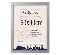 Art & Dec Zone® Modern Silver Poster Frame 60x90 cm Large MDF Picture Frame with Shatterproof Acrylic - Wall Hanging Poster Home & Office Decor