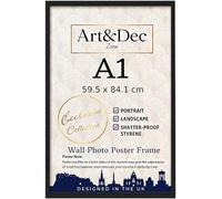 Art & Dec Zone® Sl lack MDF Picture Frame A1 59.4 x 84.1 cm - High-Clarity Shatter-Proof Acrylic Poster Holder for Modern Wall Decor