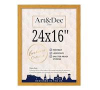 Art & Dec Zone® Sleek Oak MDF Picture Frame 24x16 Inch - High-Clarity Shatter-Proof Acrylic Poster Holder for Modern Wall Decor