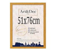 Art & Dec Zone® Sleek Oak MDF Picture Frame 51x76 cm Durable MDF Poster Frame with Clear Acrylic Protection - Wall Display for Photos, Artwork & Prints