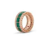 Art Deco 18ct Rose Gold Malachite & 0.54ct Diamond Ring - Ring Size L