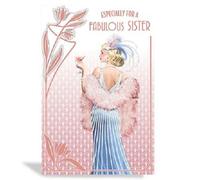 Art Deco 1920's Flapper Lady - Fabulous Sister - Glittered & Foiled Birthday Card