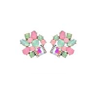 Art Deco Antique Retro Vintage Style Pink Mint Seafoam Green Opal Rhinestone Bridal Bridesmaid Wedding Prom Cluster Earrings